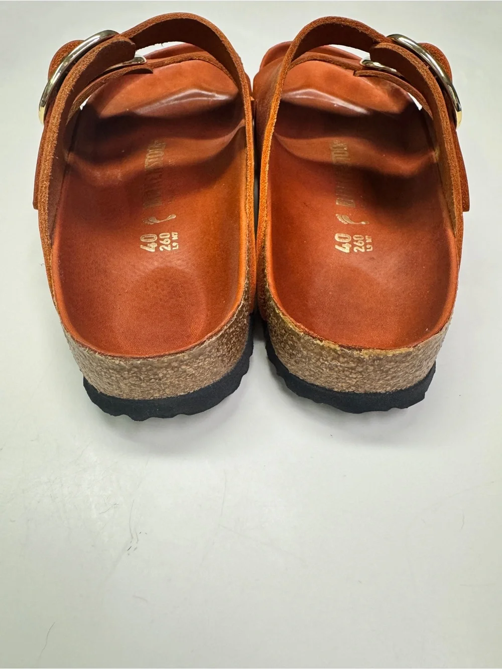 Birkenstock Arizona Big Buckle Leather Slides Burnt Orange Double Strap Size 40 - Picture 10 of 12